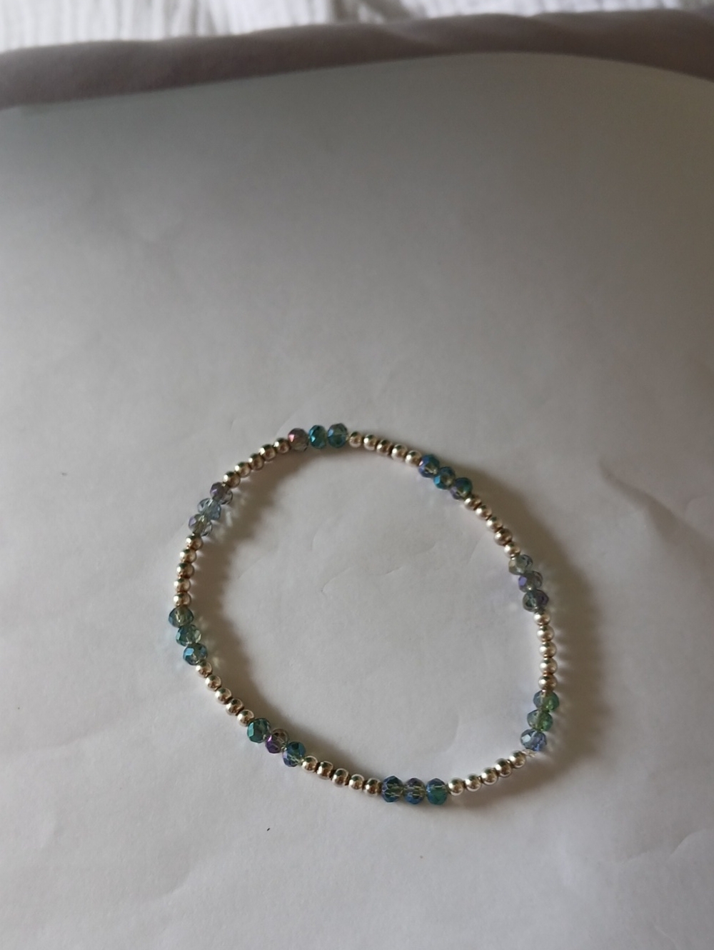 Sterling Silver 925 Beaded Bracelet with Blue-Green Crystal Glass Accents